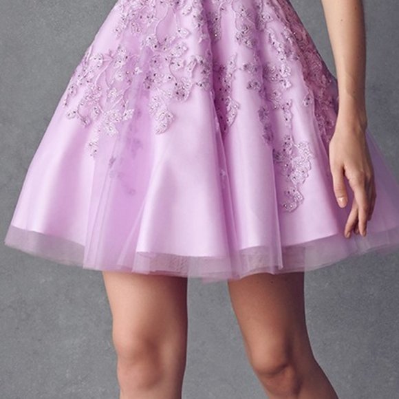 Lilac Lace Skirt Cocktail Short Dress JT853 - Picture 4 of 7